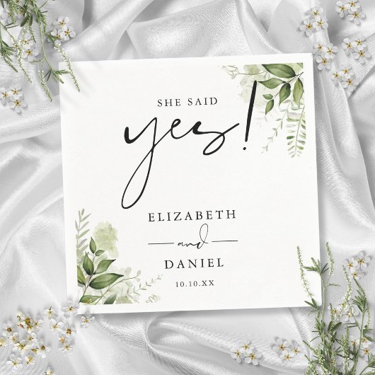 Sie sagte Yes Greenery Floral Engagement Party Serviette
