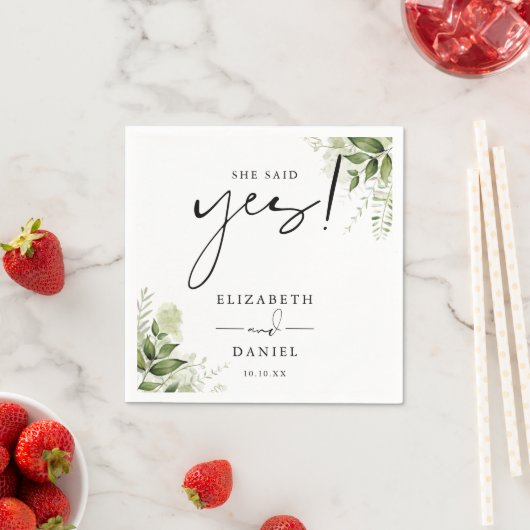Sie sagte Yes Greenery Floral Engagement Party Serviette (Beispiel)
