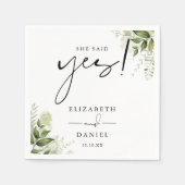 Sie sagte Yes Greenery Floral Engagement Party Serviette (Vorderseite)