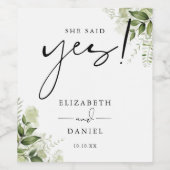 Sie sagte Yes Greenery Floral Engagement Party Weinetikett (Einzelnes Label)