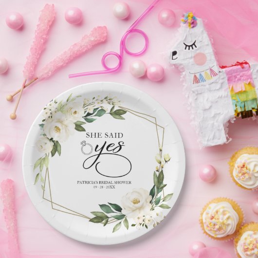 Sie sagte Yes Greenery Geometric Brautparty Pappteller (Party)