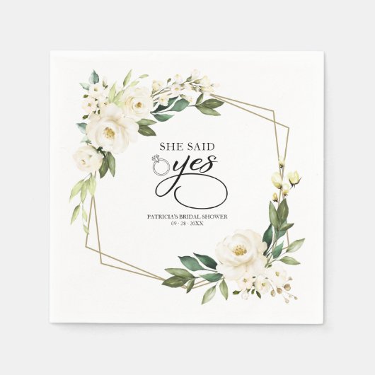 Sie sagte Yes Greenery Geometric Brautparty Serviette (Vorderseite)