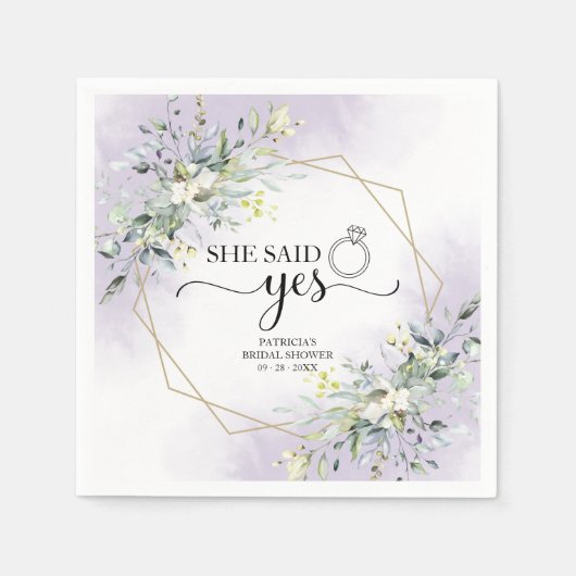 Sie sagte Yes Greenery Geometric Brautparty Serviette (Vorderseite)