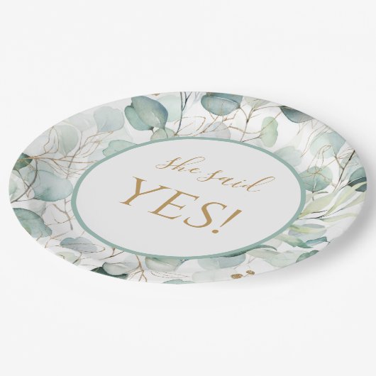 Sie sagte Yes Paper Teller Eucalyptus Brautparty (Schrägansicht)