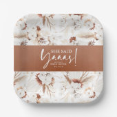 Sie sagte Yes Terracotta White Floral Brautparty Pappteller (Vorderseite)