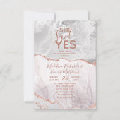 Sie sagte Yes White & Rose Gold Engagement Party Einladung (Vorderseite)