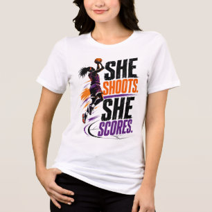 Sie schießt, sie punktet Frauenbasketball Tri-Blend Shirt