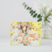 Sie schlägt Postkarten vor (Stehend Vorderseite)