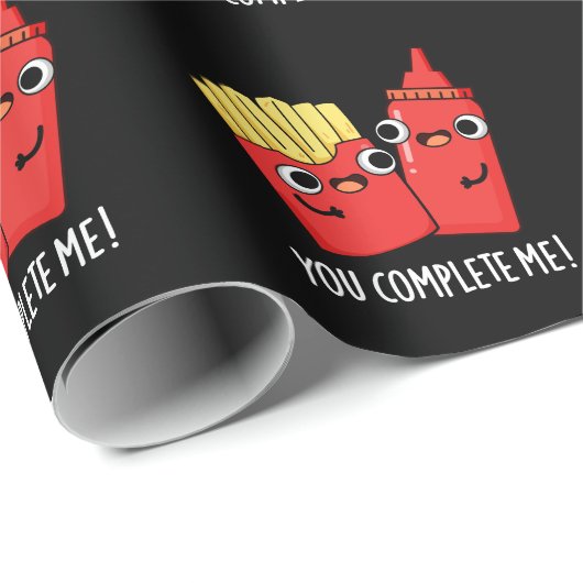 Sie schließen mich Funny Fries Ketchup Pun Dark BG Geschenkpapier (Rolleneckpunkt)