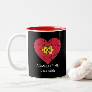Sie schließen mich Puzzleteile Herzens Valentinsta Zweifarbige Tasse
