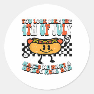 Sie sehen aus wie 4. Juli Retro Hotdog Patriotisch Runder Aufkleber