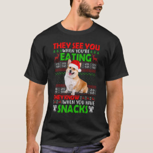 Sie sehen dich, wenn du Welsh Corgi Santa isst T-Shirt