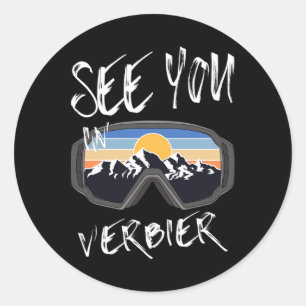 Sie sehen in Verbier Schweiz Wanderurlaub Ski Runder Aufkleber