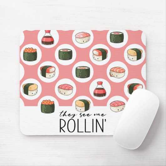 Sie sehen Me Rollin' Kawaii Fun Sushi Rolls & Dots Mousepad (Mit Mouse)