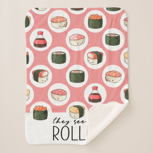 Sie sehen Me Rollin' Kawaii Fun Sushi Rolls & Dots Sherpadecke (Vorderseite)