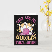 Sie sehen mich Bowling sie Hatin Funny Bowler Karte (Gelbe Blume)