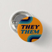 Sie sie 70er gelb blauen Retro Linien Pronouns Button (Vorne & Hinten)