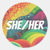 Sie/sie, er/Ihm, Rainbow Pronouns, individuell zug Runder Aufkleber (Vorderseite)