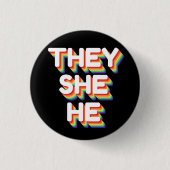 Sie/sie/Er Pronouns Rainbow 3D Retro Button (Vorderseite)