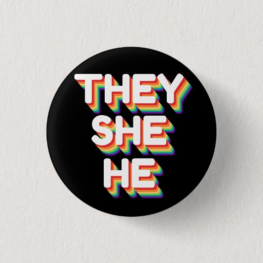 Sie/sie/Er Pronouns Rainbow 3D Retro Button (Vorderseite)