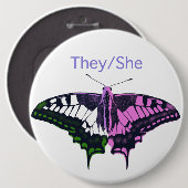 Sie/sie Frack-Schmetterling ohne Binärflagge Button (Vorne & Hinten)