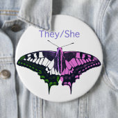 Sie/sie Frack-Schmetterling ohne Binärflagge Button (Beispiel)