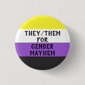 Sie/Sie für Gender Mayhem Button (auf Enby-Flag) (Vorderseite)