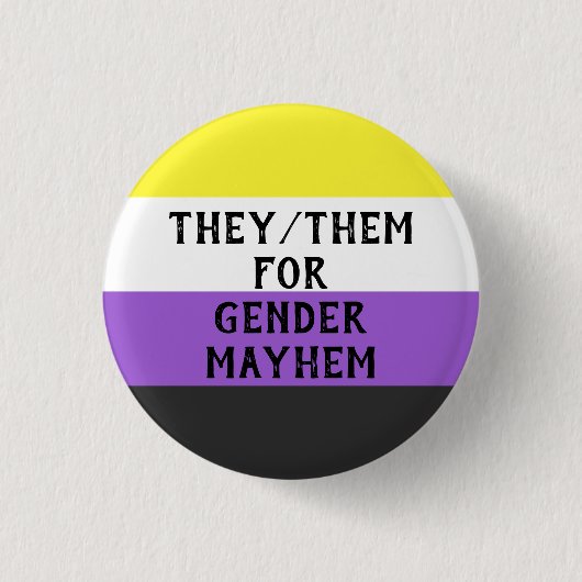Sie/Sie für Gender Mayhem Button (auf Enby-Flag) (Vorderseite)