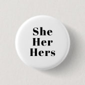 Sie, sie, ihr Schwarz-weißes Geschlecht Pronouns L Button (Vorderseite)