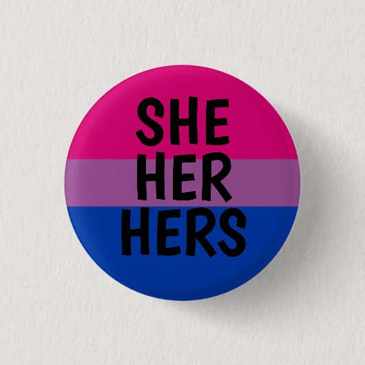 sie/sie/ihre bisexuelle Stolzflagge der Pronomina Button (Vorderseite)
