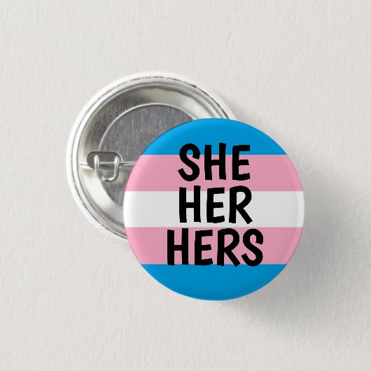 sie/sie/ihre Pronomentransport-Stolzflagge Button (Vorne & Hinten)