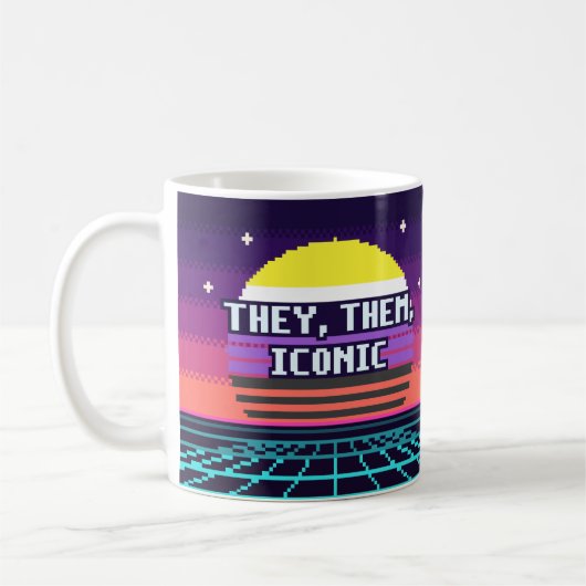 Sie, Sie, Ikonische nichtbinäre Pride-Pixel-Tasse Kaffeetasse (Links)