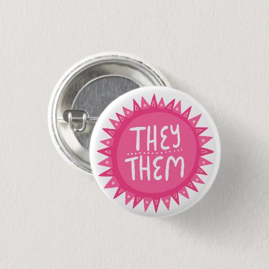 Sie/sie Pronomen Pink Sun Pride handschrift Button (Vorne & Hinten)