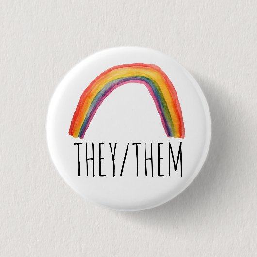 SIE/SIE Pronouns Aquarellenbogen Button (Vorderseite)