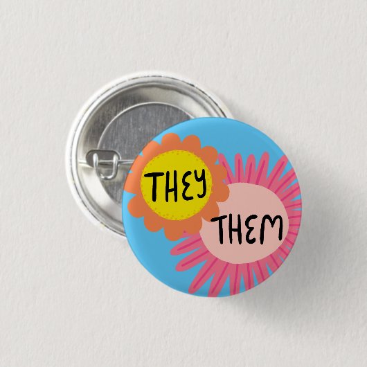 SIE / SIE Pronouns Blume Stolz handsigniert Button (Vorne & Hinten)