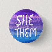 SIE/SIE Pronouns farbenfroh handsigniert Wasserfar Button (Vorderseite)