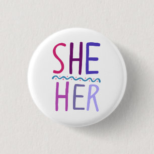 SIE/SIE Pronouns farbenfroh Lila rosa Button