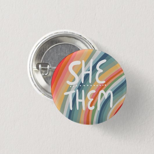 Sie/sie Pronouns farbenfrohe handgemachte Regenbog Button (Vorne & Hinten)
