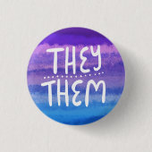 Sie/sie Pronouns farbenfrohe Handletter Wasserfarb Button (Vorderseite)