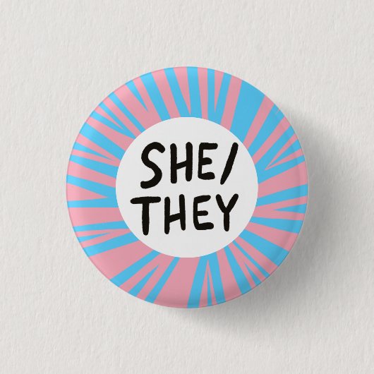 Sie/SIE Pronouns farbenfrohe Trans Flag Rosa Blau Button (Vorderseite)