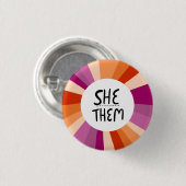Sie/sie Pronouns farbenfroher Circle Lesbian Pride Button (Vorne & Hinten)