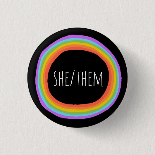 SIE/SIE Pronouns farbenfroher Regenbogenkreis Schw Button (Vorderseite)
