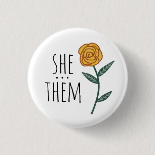 SIE/SIE Pronouns Gold Rose CUSTOM Button