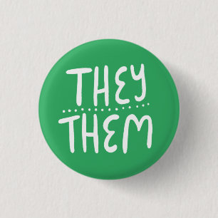 Sie/sie Pronouns Green Handlettering Minimal Button