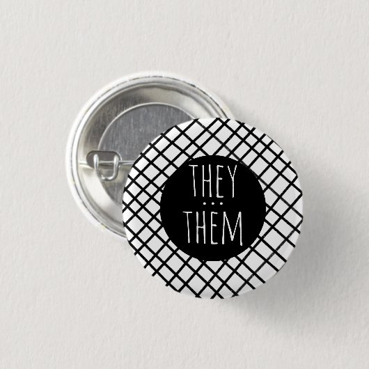 Sie/sie Pronouns Handmade Grid Schwarz-weiß Button (Vorne & Hinten)