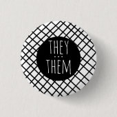 Sie/sie Pronouns Handmade Grid Schwarz-weiß Button (Vorderseite)