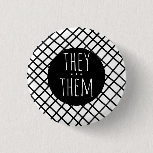 Sie/sie Pronouns Handmade Grid Schwarz-weiß Button (Vorderseite)