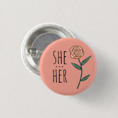 SIE/SIE Pronouns Pink Rose CUSTOM Button (Vorne & Hinten)