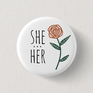 SIE/SIE Pronouns Pink Rose CUSTOM Button