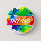 Sie/sie Pronouns Prix Watercolor Rainbow Button (Vorderseite)